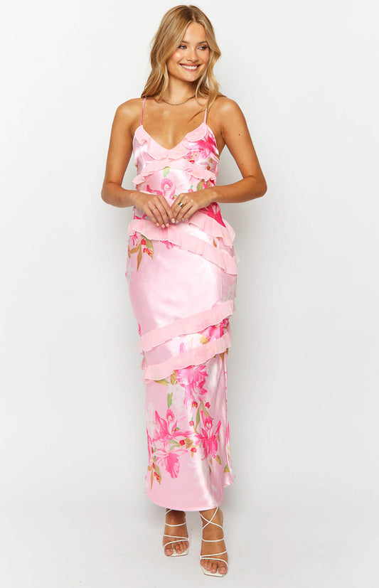 Floral Print Ruffle Maxi Dress for Women - Boho Chic Summer Dress, Elegant Long Dress for Casual & Formal Occasions