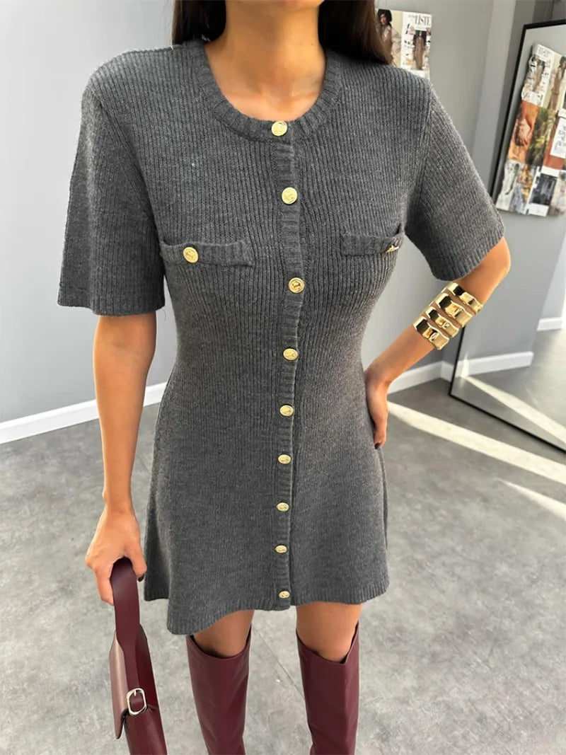 Knit button-front dress - Trend Junction 