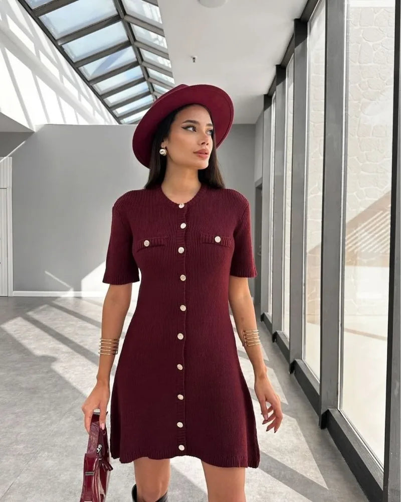 Knit button-front dress - Trend Junction 