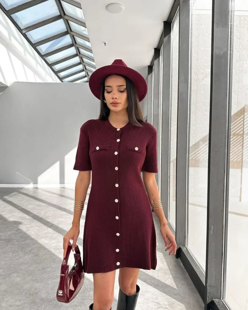 Knit button-front dress - Trend Junction 